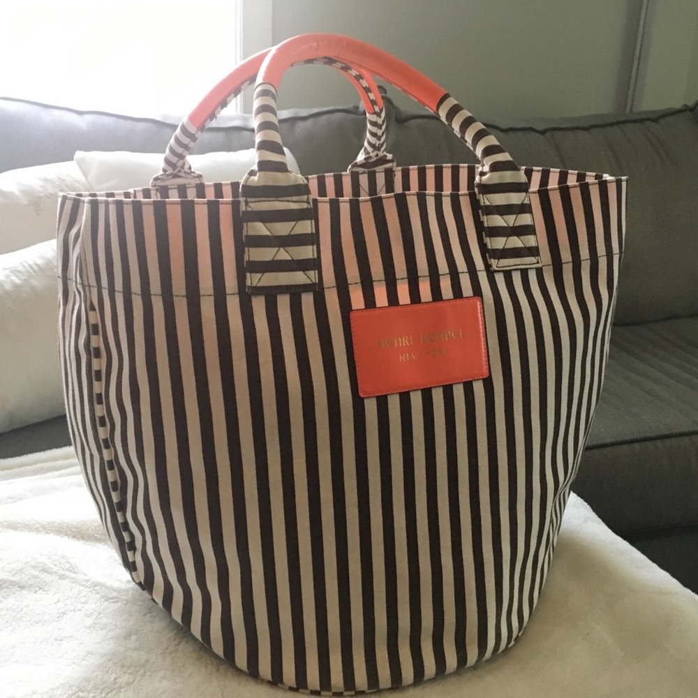 Henri Bendel Centennial Stripe Beach Bag Orange